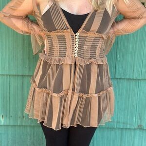 Tan Mini Dress with Sheer Tiered Design